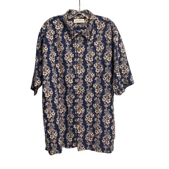Caribbean Hawaiian Shirt Blue & Tan Size XL‎ Cotton Blend pre-owned - Picture 1 of 7